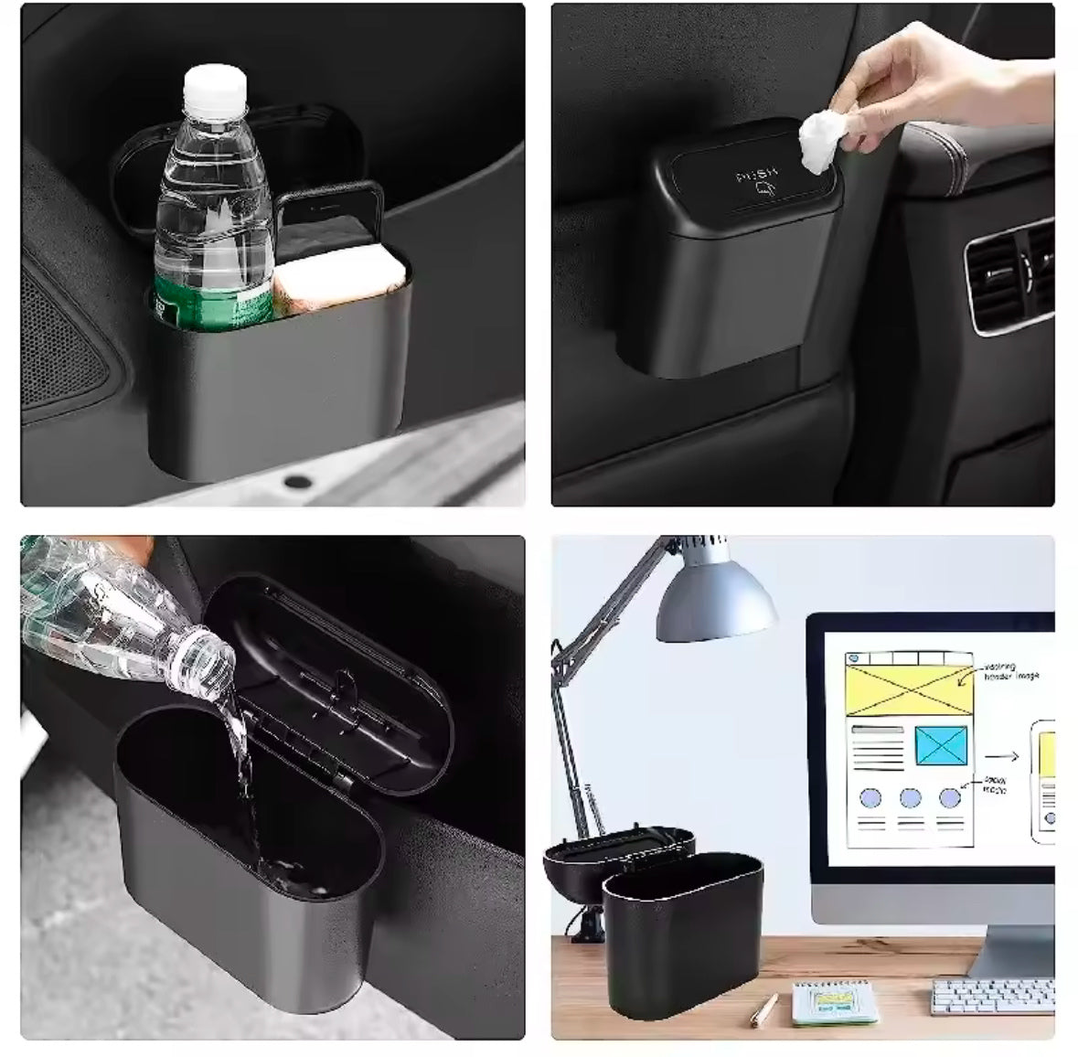 Leak-proof Mini Car Clip-On Trash Can with Lid + 300 Extra Bags