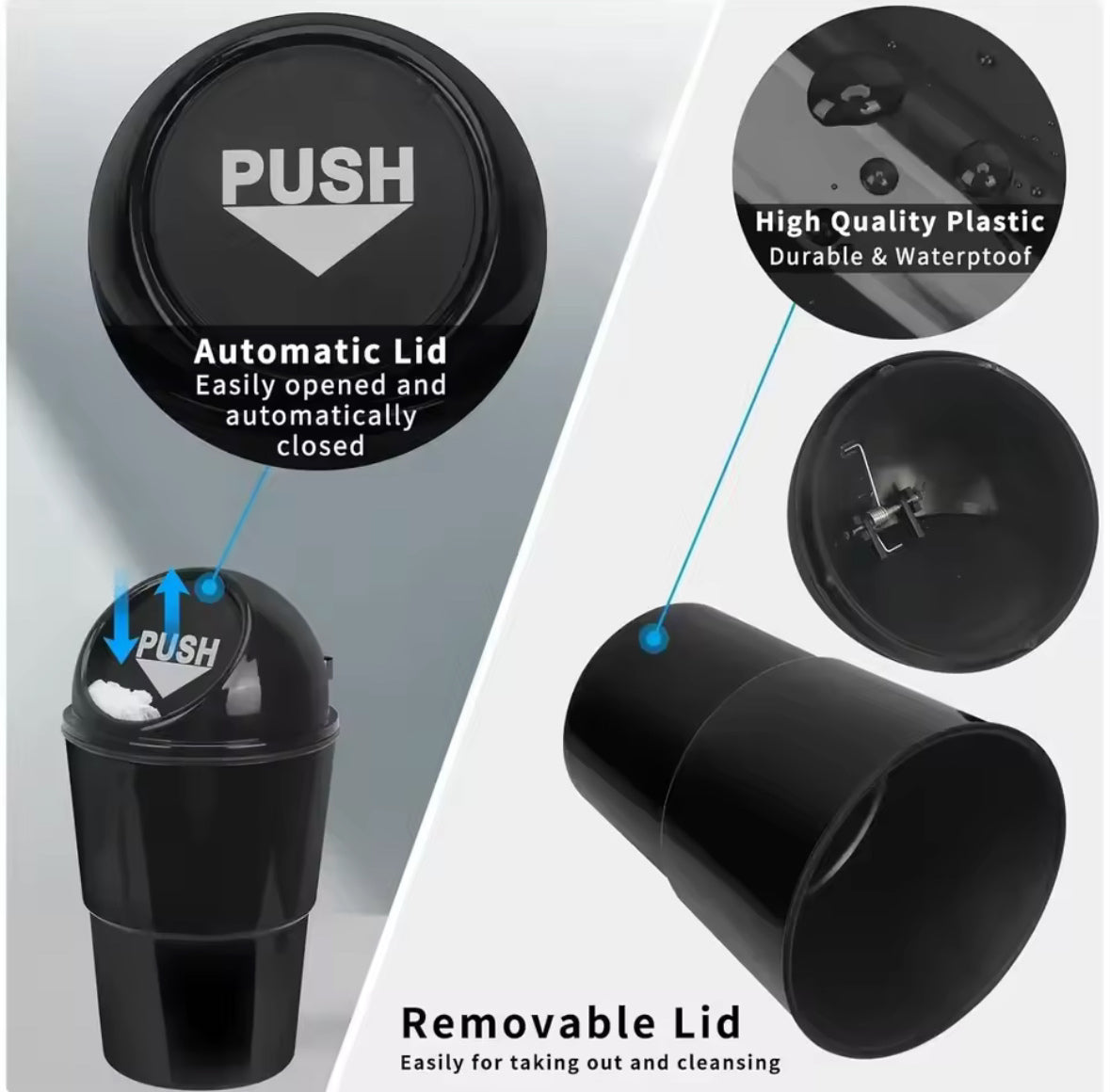 Leak-proof Mini Car Cupholder Trash Can with Lid